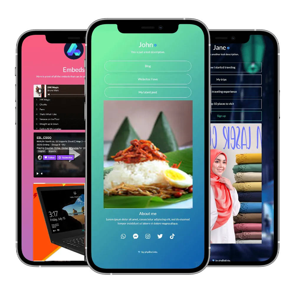 Screenshot of biolink page examples